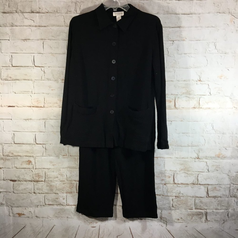 Jones New York Women’s Black 2 Piece Unlined Pants Jacket Suit Size Med Plisse